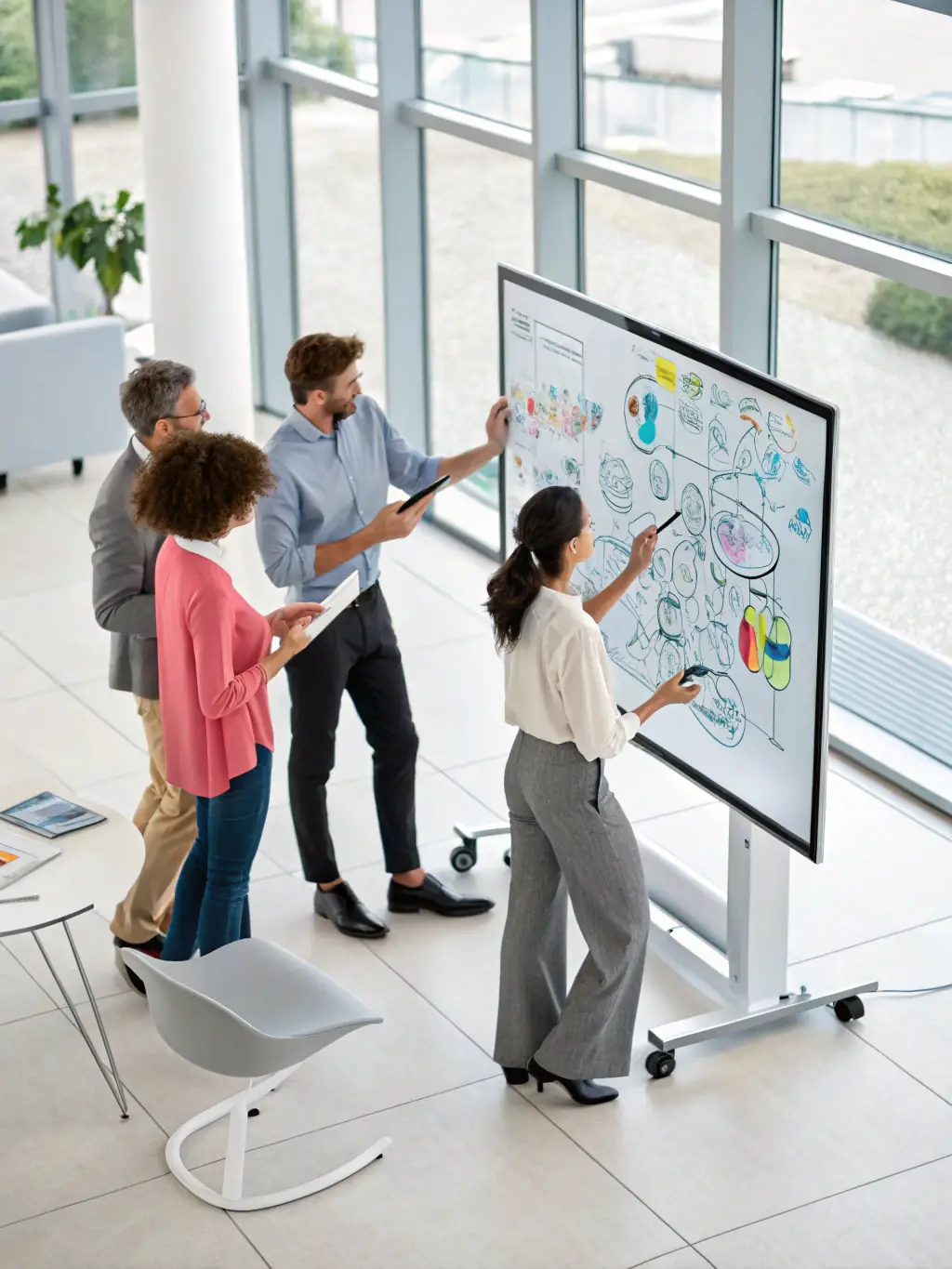 A whiteboard filled with diagrams and notes representing the Six-Phase Brand Targeting and Operations Playbook, illustrating the structured approach to brand alignment.